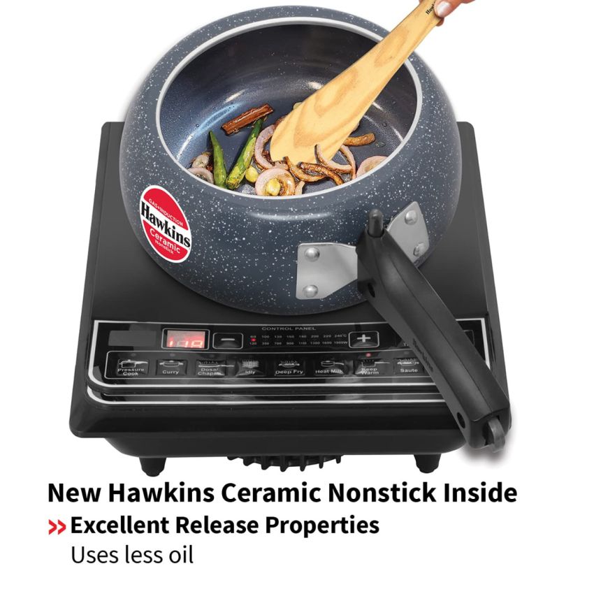 Hawkins 2 Litre Ceramic Nonstick Pressure Cooker, Induction Inner Lid Cooker, Granite Contura shaped Cooker, Best Cooker, Blue (ICC20)