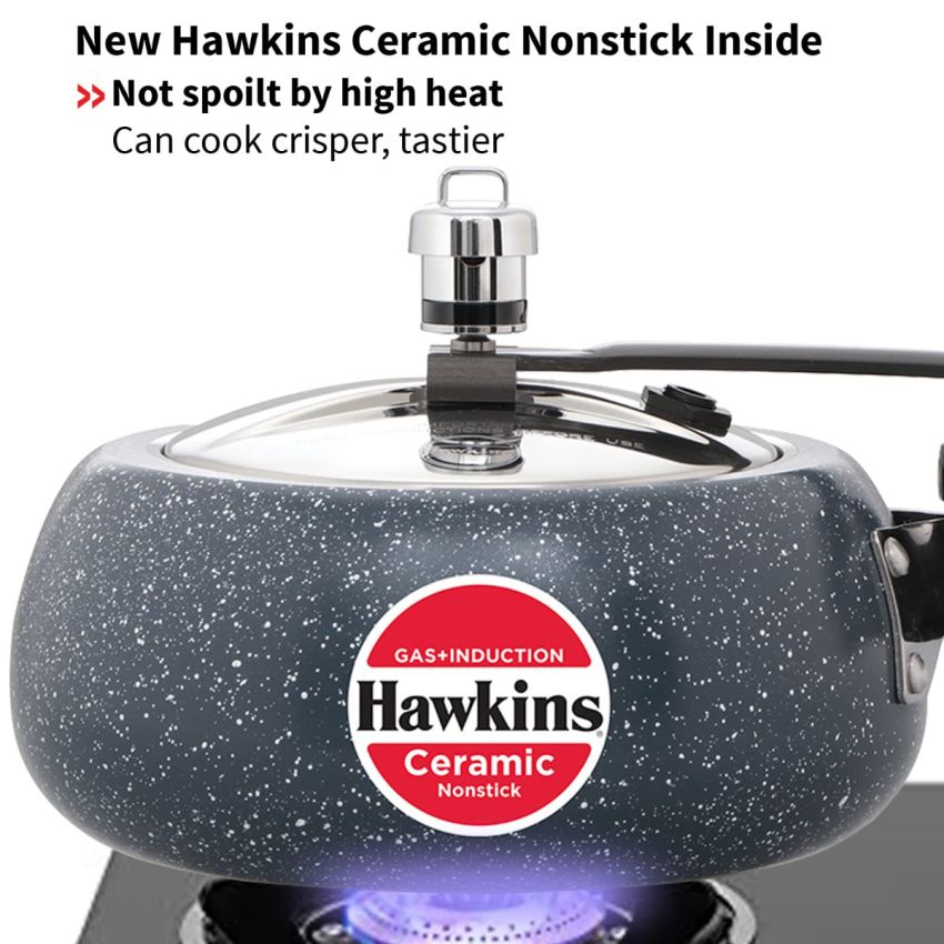 Hawkins 2 Litre Ceramic Nonstick Pressure Cooker, Induction Inner Lid Cooker, Granite Contura shaped Cooker, Best Cooker, Blue (ICC20)
