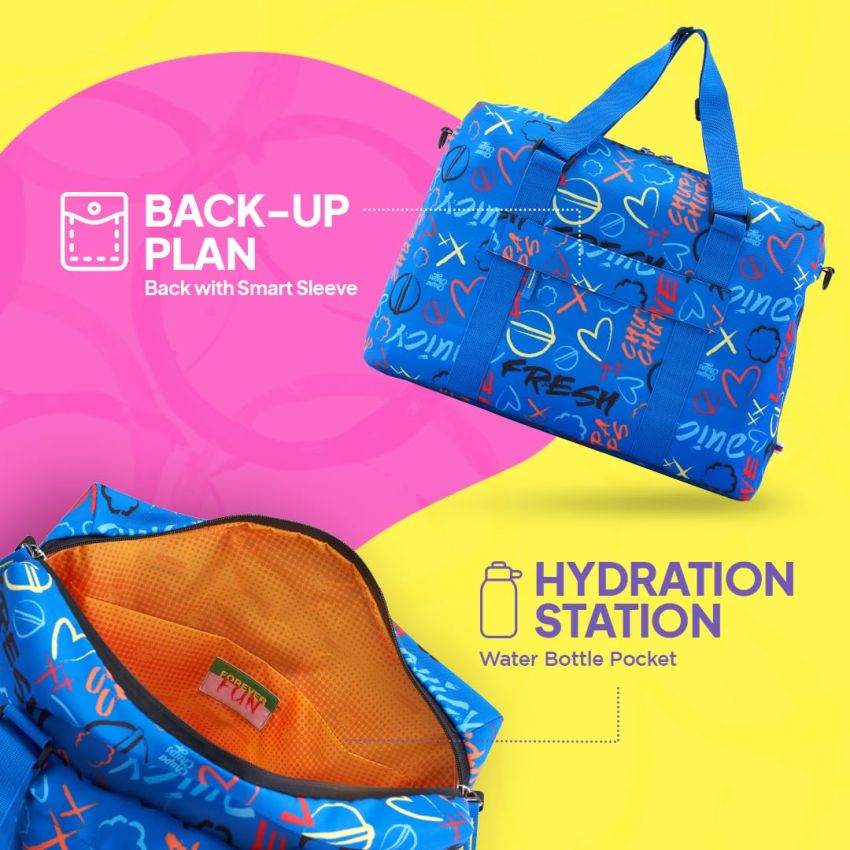 American Tourister Chupa Chups, 31L Volume Duffles with Individual Front Pocket & Water Bottle Pocket, for Men & Women - Blue Cola