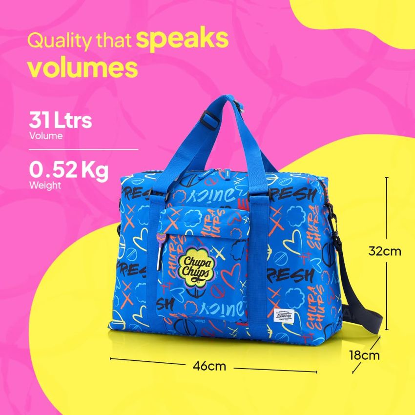 American Tourister Chupa Chups, 31L Volume Duffles with Individual Front Pocket & Water Bottle Pocket, for Men & Women - Blue Cola