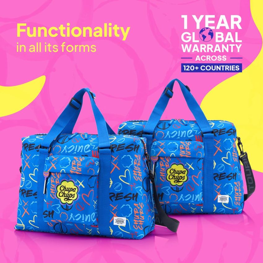 American Tourister Chupa Chups, 31L Volume Duffles with Individual Front Pocket & Water Bottle Pocket, for Men & Women - Blue Cola