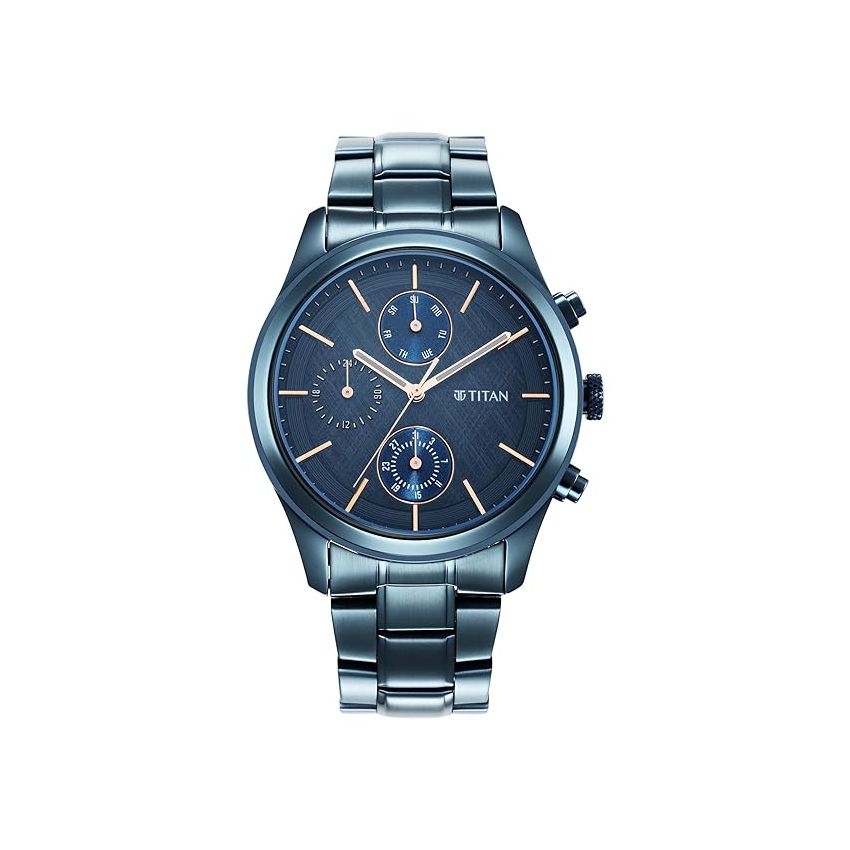 Titan Neo Splash Blue Dial Quartz Multifunction Stainless Steel Strap Watch for Men-NS1805QM01