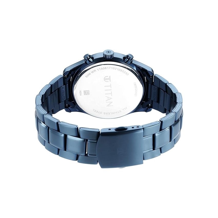 Titan Neo Splash Blue Dial Quartz Multifunction Stainless Steel Strap Watch for Men-NS1805QM01