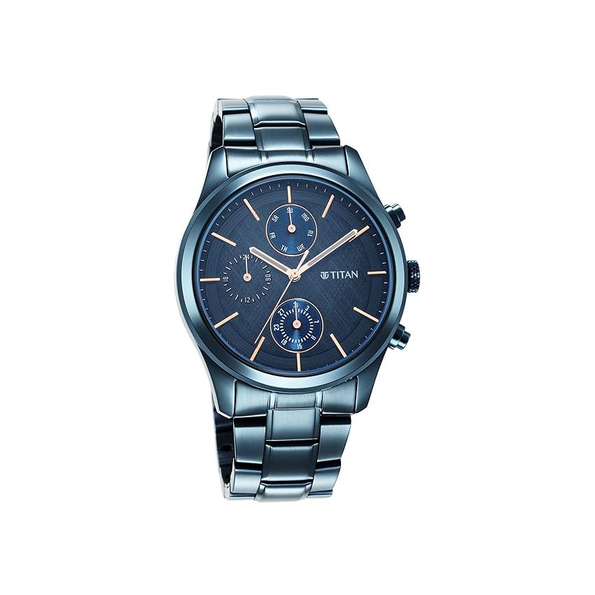 Titan Neo Splash Blue Dial Quartz Multifunction Stainless Steel Strap Watch for Men-NS1805QM01