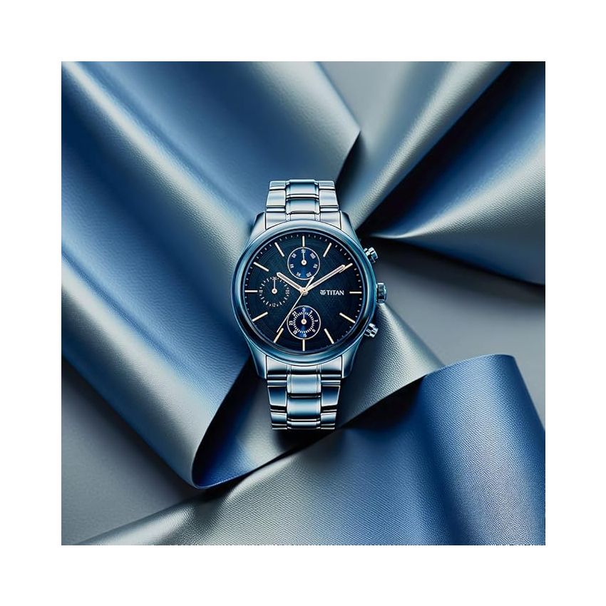 Titan Neo Splash Blue Dial Quartz Multifunction Stainless Steel Strap Watch for Men-NS1805QM01
