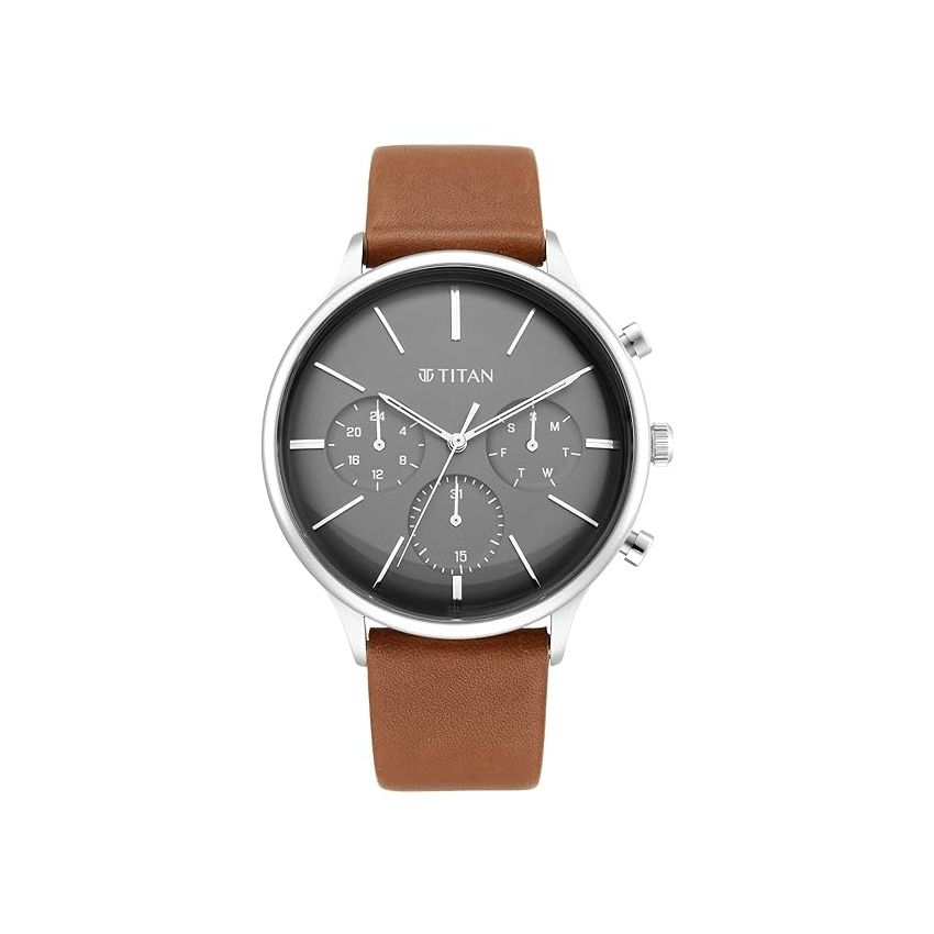 Titan Quartz Multifunction Blue Dial Leather Strap Watch for Men-NS90134SL01/NT90134SL01