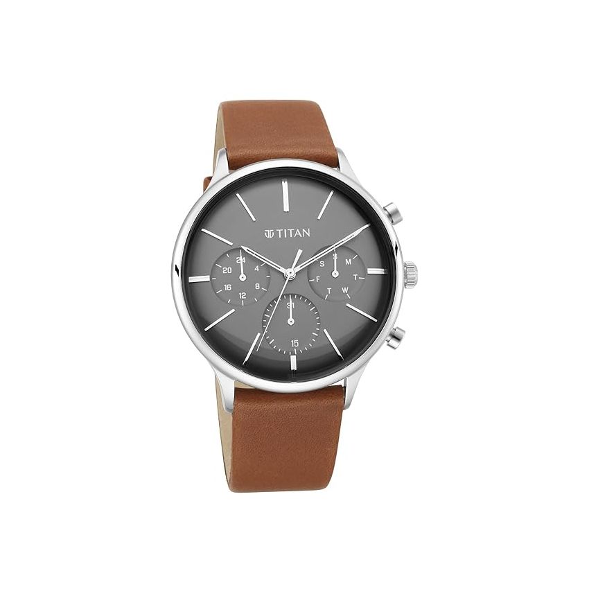 Titan Quartz Multifunction Blue Dial Leather Strap Watch for Men-NS90134SL01/NT90134SL01