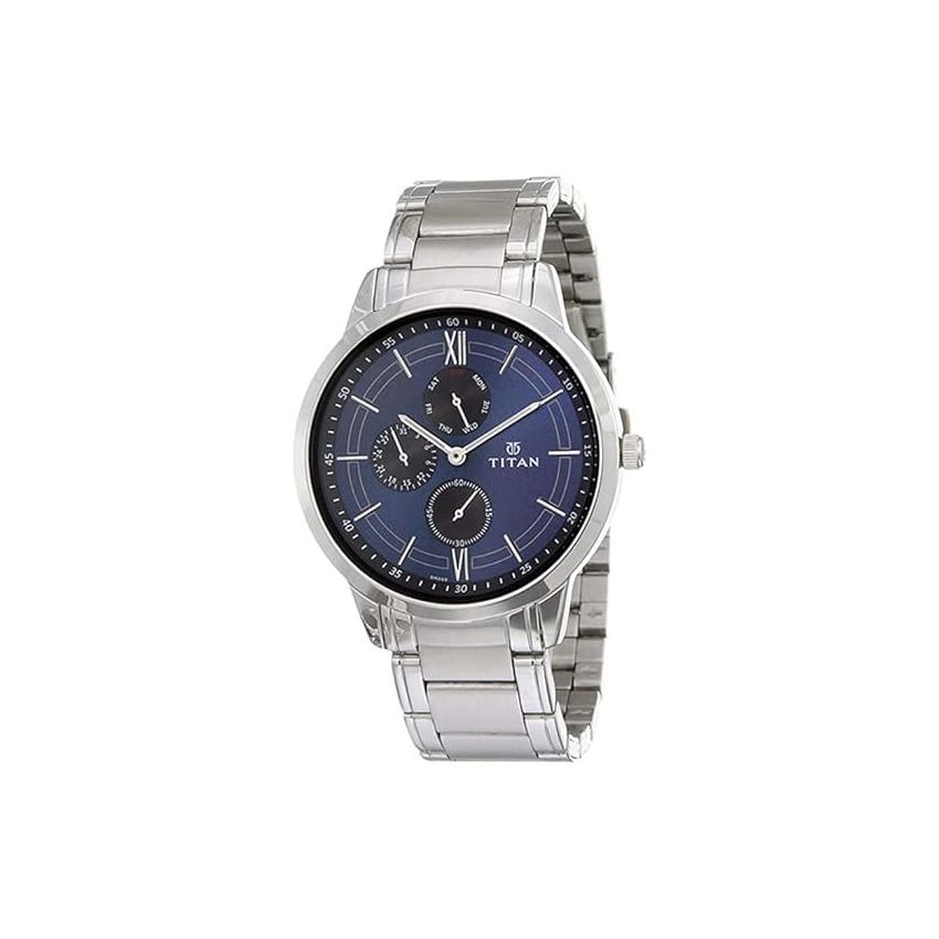 Titan Workwear Blue Dial Quartz Multifunction Stainless Steel Strap watch for Men-NS1769SM01