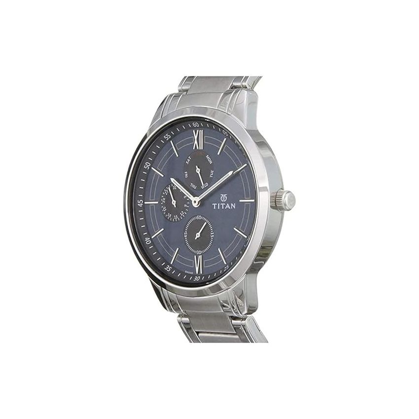 Titan Workwear Blue Dial Quartz Multifunction Stainless Steel Strap watch for Men-NS1769SM01