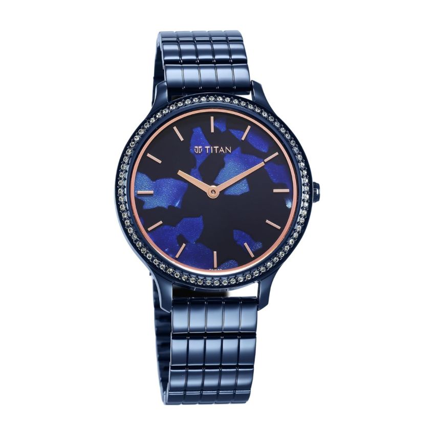 Titan Purple Secluded Quartz Analog Blue Dial with Blue Plating Stainless Steel Strap Watch for Women