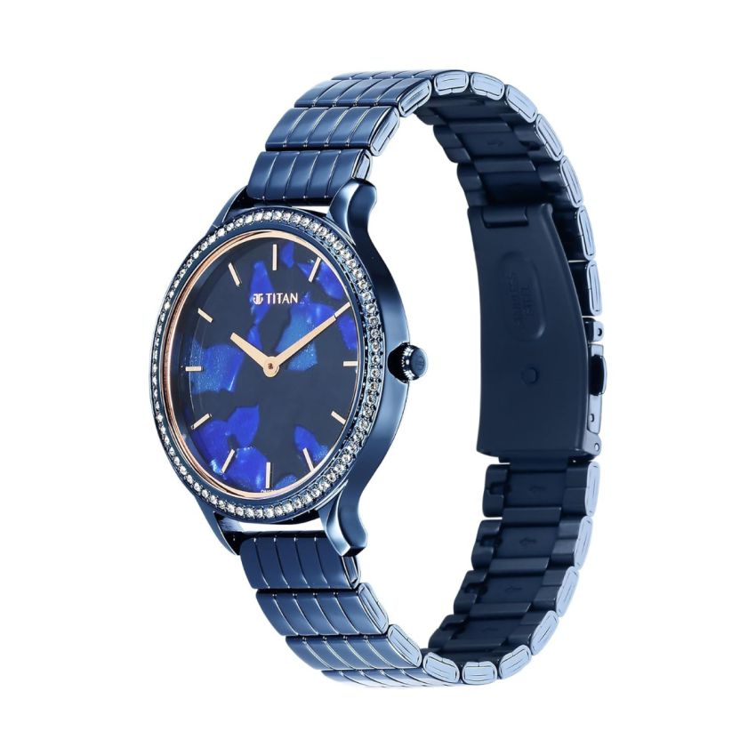 Titan Purple Secluded Quartz Analog Blue Dial with Blue Plating Stainless Steel Strap Watch for Women
