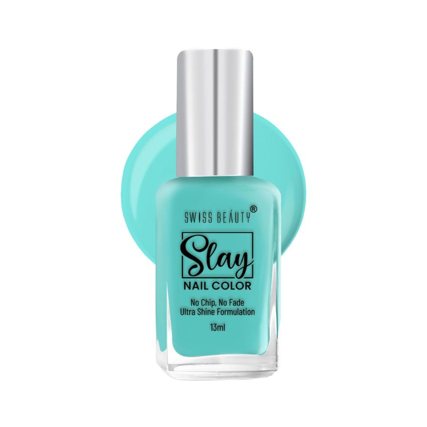 Swiss Beauty Slay Nail Color | Glossy Finish, Long Lasting Nail Paint| Chip resistant, Quick drying Nail Polish | Shade- Blue Sky, 25Ml