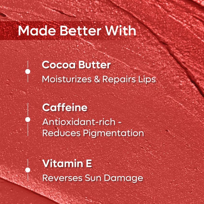 mCaffeine Cocoa Kiss Creamy Matte Lipstick - Blush Slush | Moisturizing & Non Drying, Lightweight & Long Lasting Formula | With Cocoa Butter, Caffeine & Vitamin E | SLS & Paraben Free