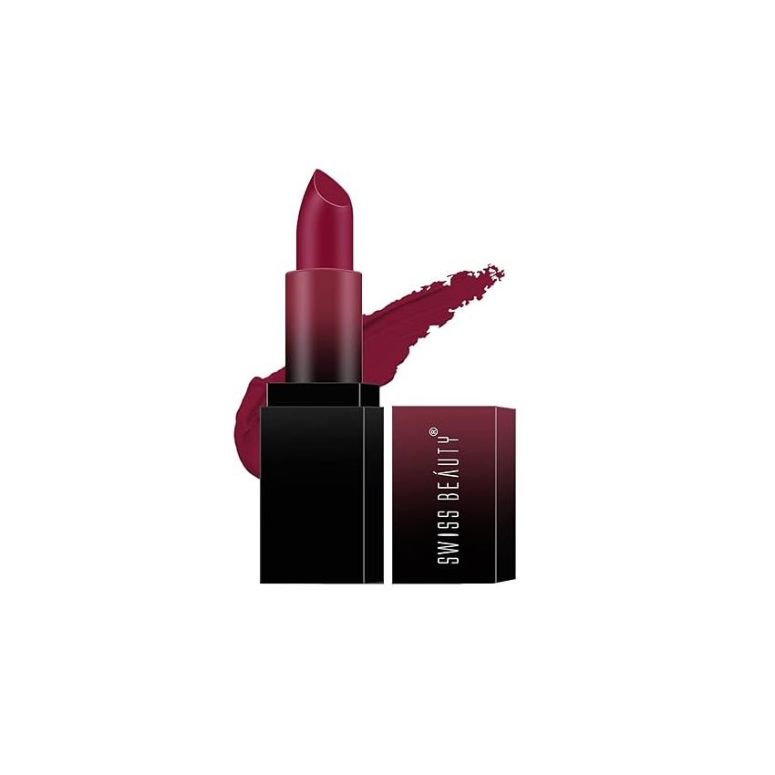Swiss Beauty Hd Matte Pigmented Smudge Proof Lipstick | Creamy Matte Long Stay Lipstick | Bold Wine, 3.4g