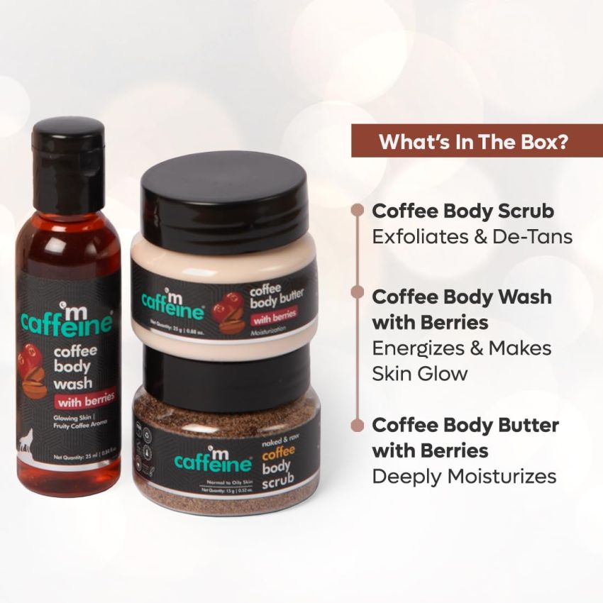 mCaffeine Body Care Gift Set with Berries Body Wash, Body Scrub & Body Butter | Gift Set for Men & Women | Gift Box with 3 Travel Sized Premium Bestsellers | Ideal for Corporate Gifting & All Occasions