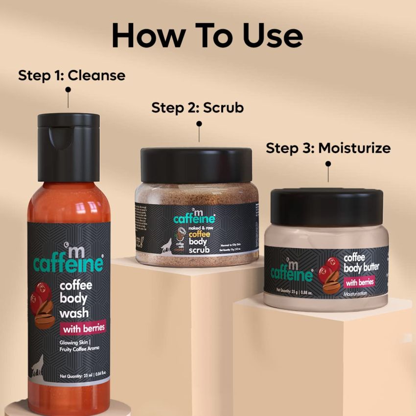 mCaffeine Body Care Gift Set with Berries Body Wash, Body Scrub & Body Butter | Gift Set for Men & Women | Gift Box with 3 Travel Sized Premium Bestsellers | Ideal for Corporate Gifting & All Occasions