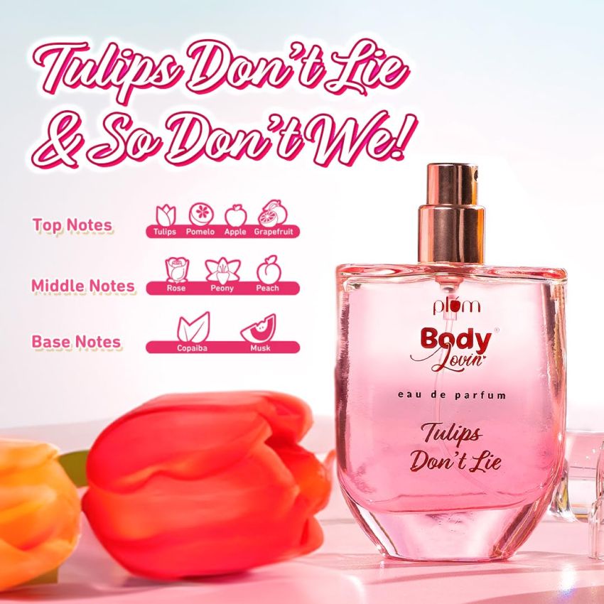 Plum BodyLovin' Tulip Don't Lie Eau De Parfum | Long Lasting & Luxurious Fresh Floral Fragrance | Luxury Perfume For Women | Tulip, Rose, Pomelo & Musk Notes (50 ml)