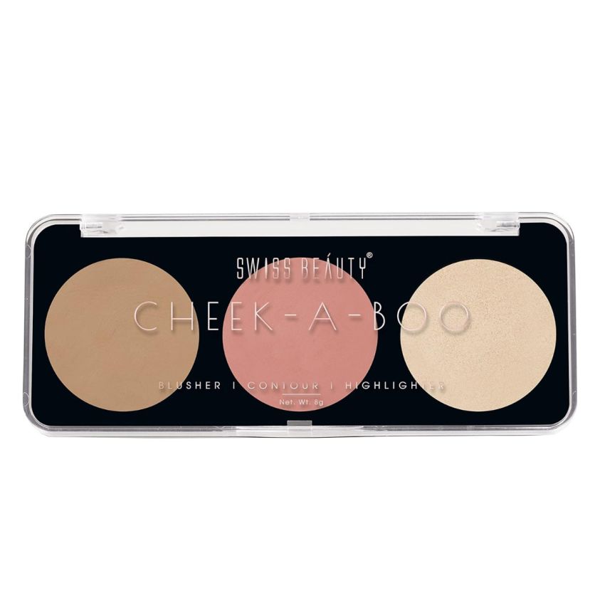 Swiss Beauty Cheek- A- Boo Face Palette With Blusher, Contour And Highlighter | Highly Pigmented And Easy To Blend Shades | Shade - 02, 8Gm|
