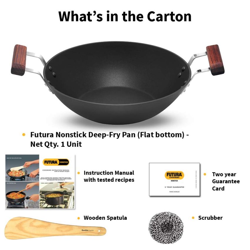Hawkins Futura 2.5 Litre Deep Fry Pan, Non Stick Kadai, Flat Bottom Induction Kadhai, Black (IND25)