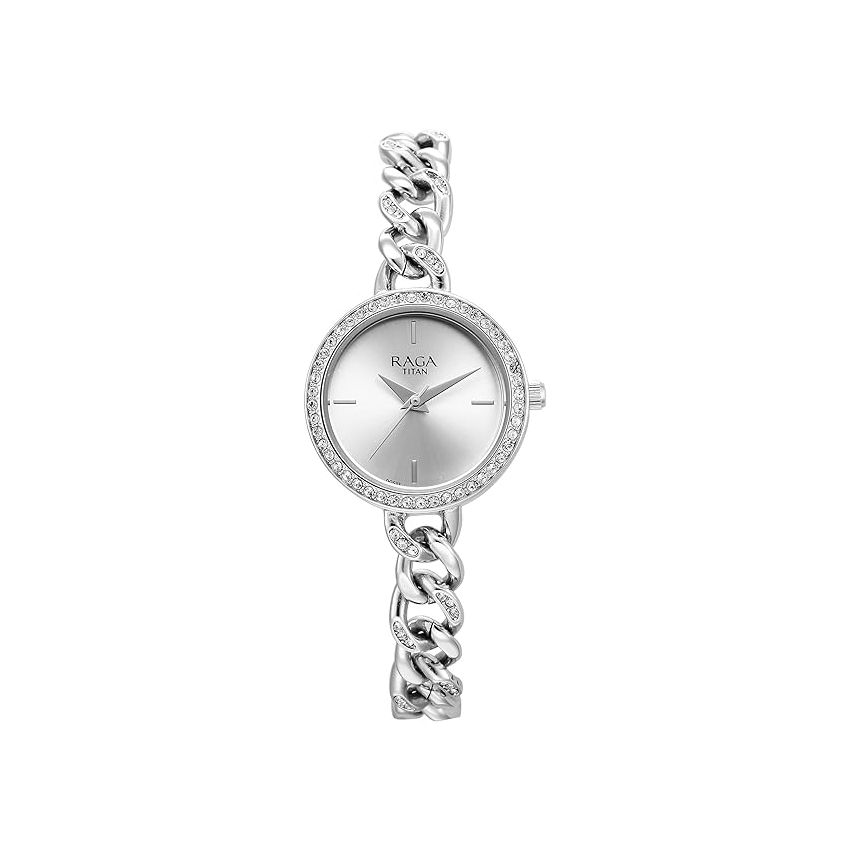 Titan Brass Analog Silver White Dial Women's Watch-95288SM01/NT95288SM01