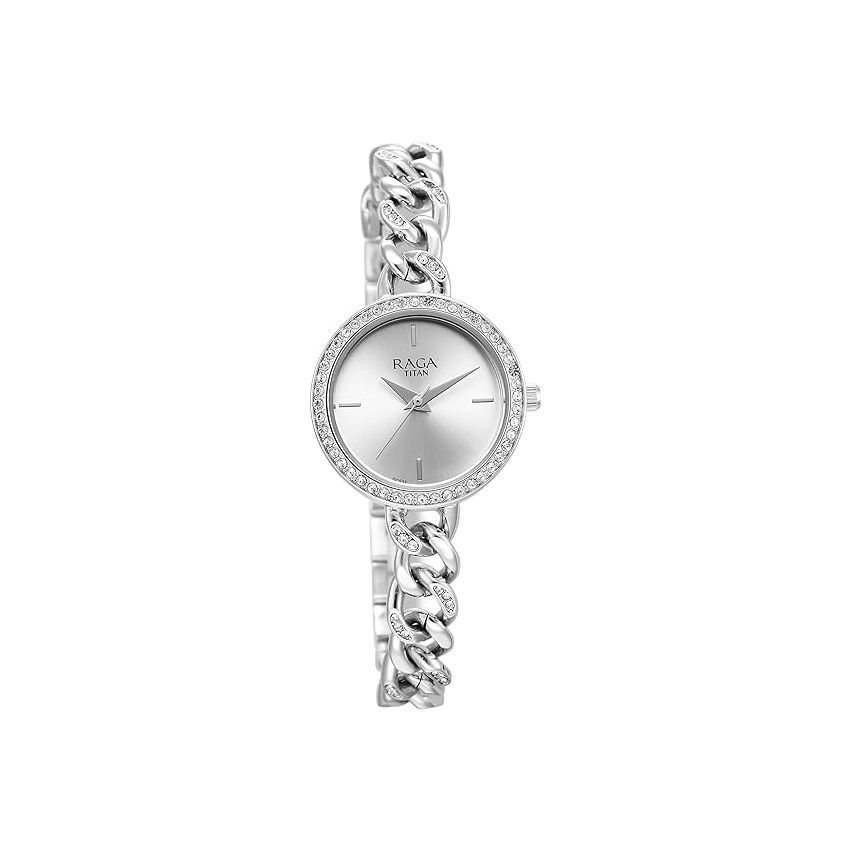Titan Brass Analog Silver White Dial Women's Watch-95288SM01/NT95288SM01