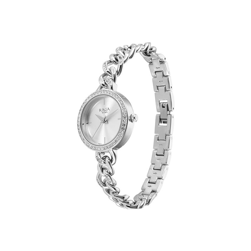 Titan Brass Analog Silver White Dial Women's Watch-95288SM01/NT95288SM01
