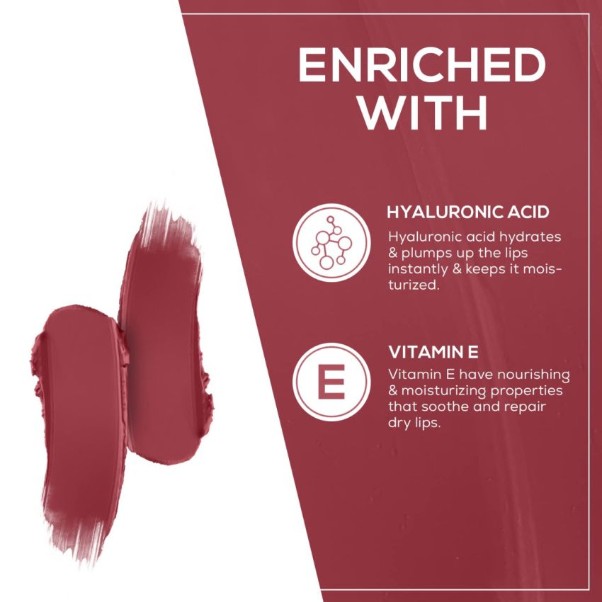 RENEE Stunner Matte Lipstick - Brave Heart 4gm| Intense Color Pay Off, Full Coverage Long Lasting Weightless Velvety Formula with One Swipe Application| Enriched with Vitamin E & Hyaluronic Acid