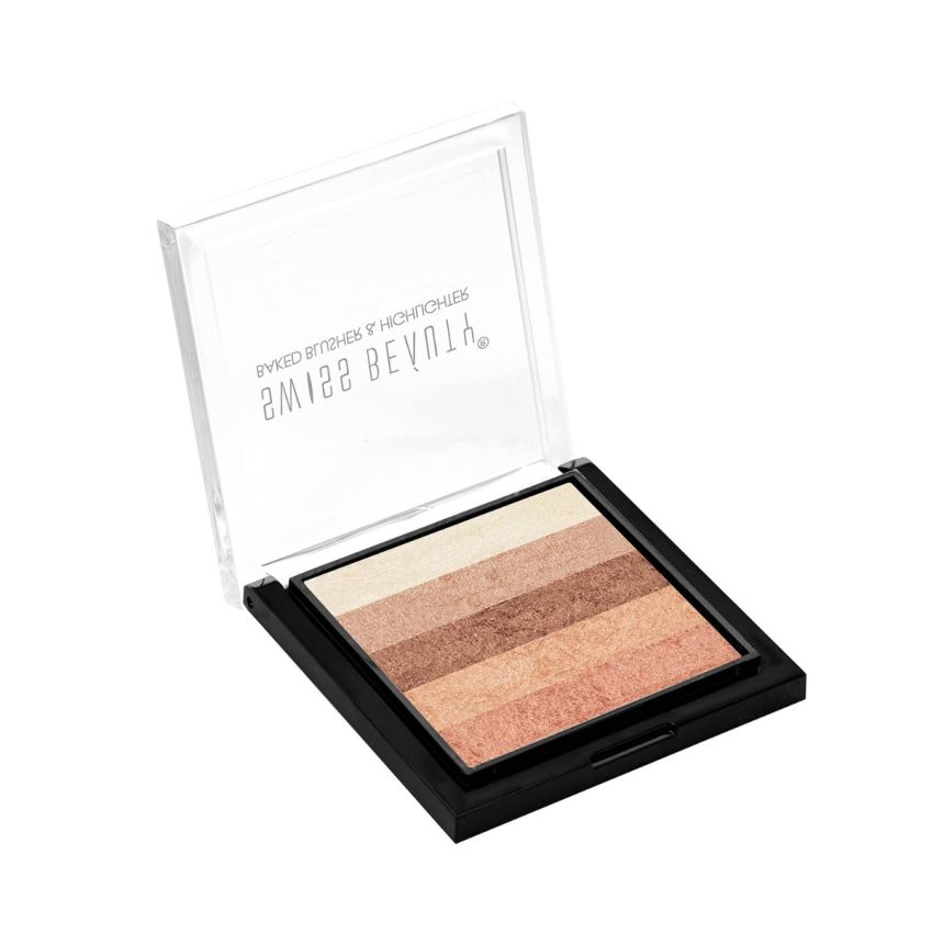 Swiss Beauty Brick Highlighter | Highly-Pigmented Powder Highlighter + Bronzer With Easy-To-Blend Formula | Shade- 4, 7G |