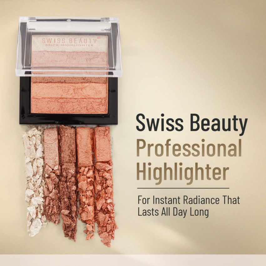 Swiss Beauty Brick Highlighter | Highly-Pigmented Powder Highlighter + Bronzer With Easy-To-Blend Formula | Shade- 4, 7G |