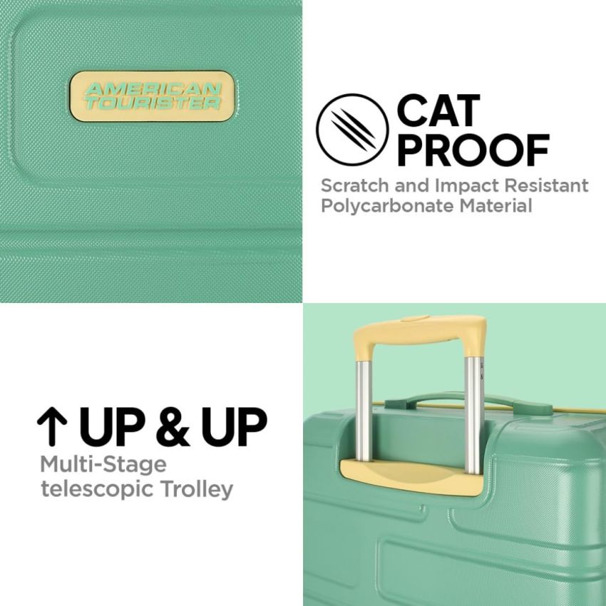 American Tourister BRICKLANE+ 8 Wheel Spinner Polycarbonate (PC) 55 Cm Small Emerald Green Cabin Hard Luggage