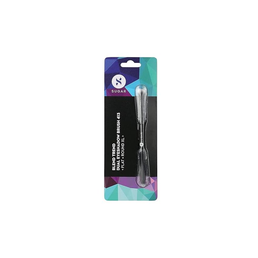 SUGAR Cosmetics - Blend Trend - 413 Flat + Round XL Dual Eyeshadow Brush (Flat and Extra Round Tip) - Synthetic Bristles and Wooden Handle