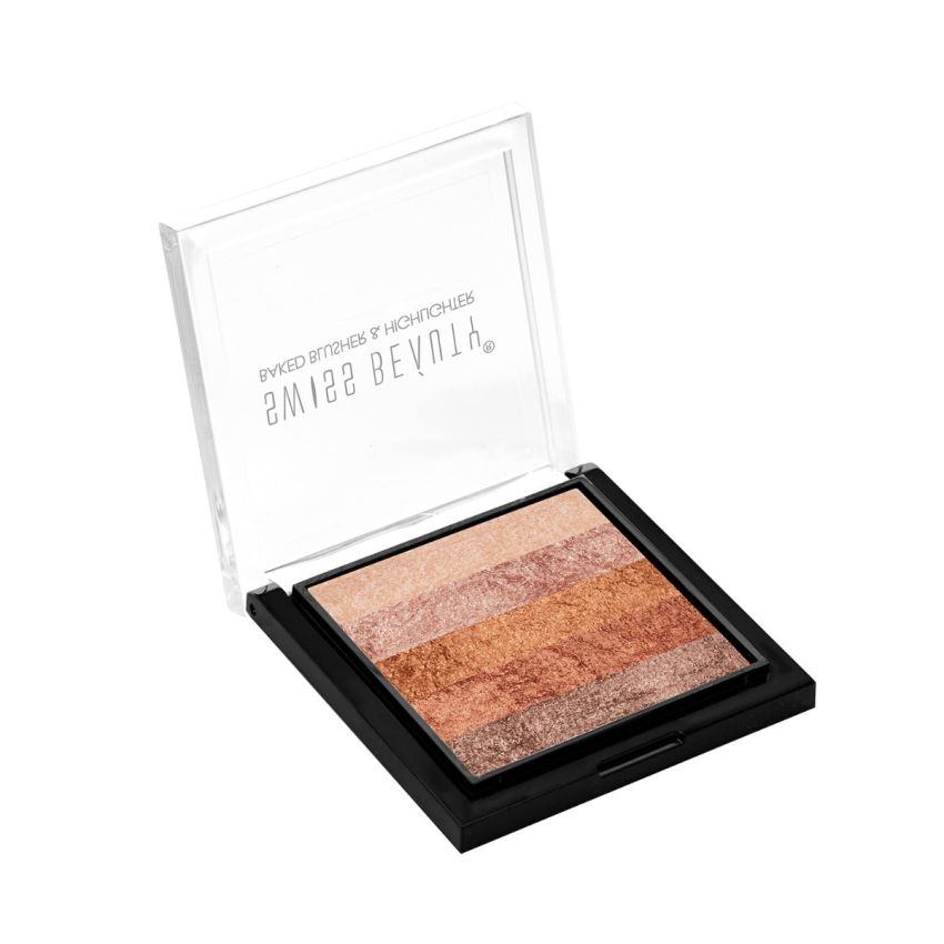 Swiss Beauty Brick Highlighter | Highly-Pigmented Powder Highlighter + Bronzer With Easy-To-Blend Formula | Shade- 1, 7G 