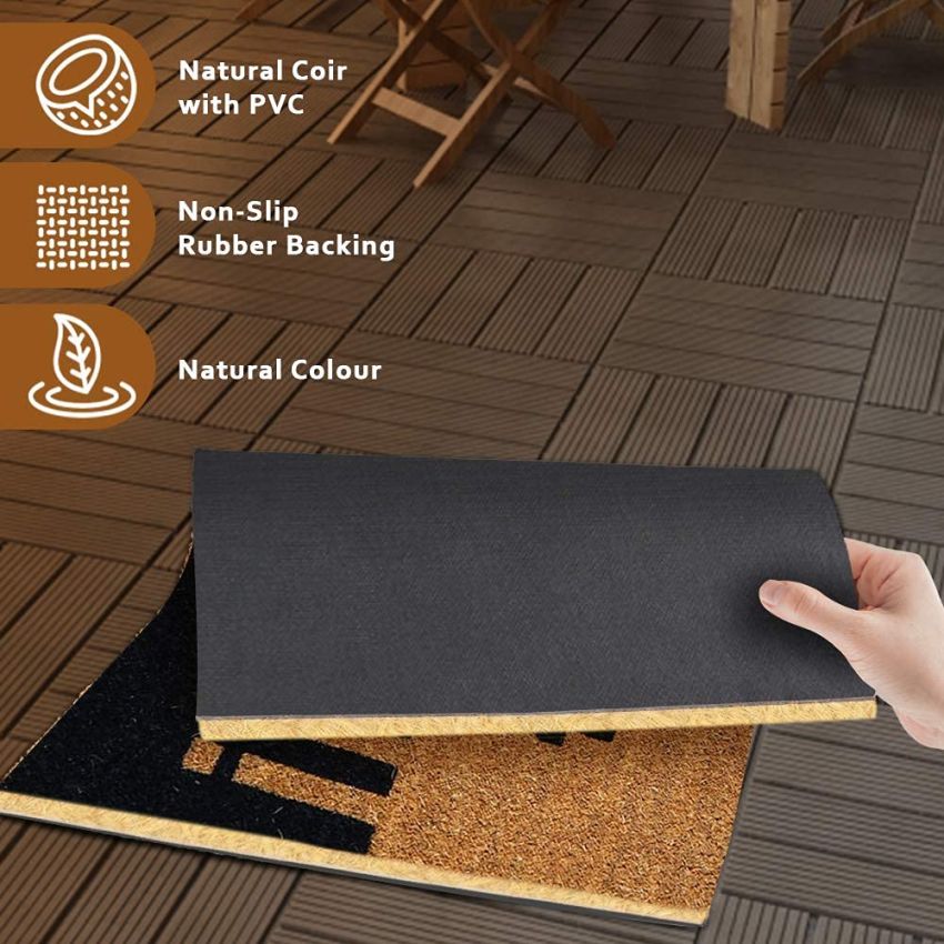 Onlymat Coir Doormat for Entrance, Non Slip Door Rectangular Rug with Heavy Duty PVC Backing, Perfect Multipurpose Mat with Indoor-Outdoor Print, Black and Brown, 29.72