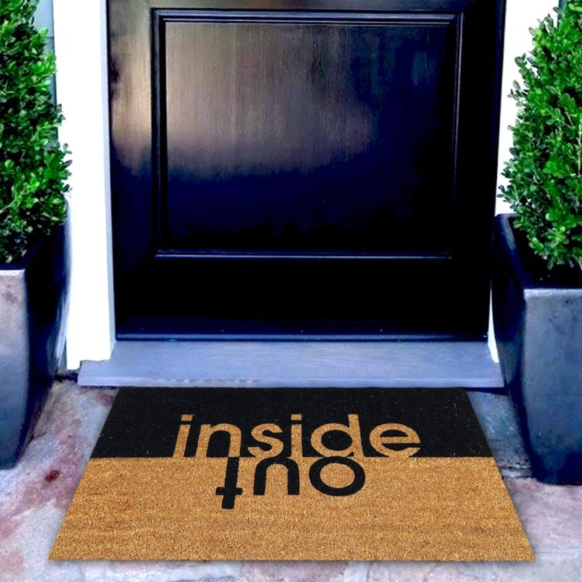 Onlymat Coir Doormat for Entrance, Non Slip Door Rectangular Rug with Heavy Duty PVC Backing, Perfect Multipurpose Mat with Indoor-Outdoor Print, Black and Brown, 29.72