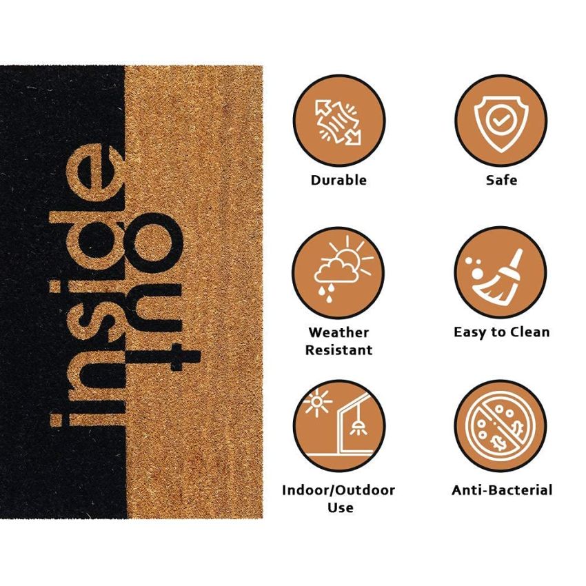 Onlymat Coir Doormat for Entrance, Non Slip Door Rectangular Rug with Heavy Duty PVC Backing, Perfect Multipurpose Mat with Indoor-Outdoor Print, Black and Brown, 29.72