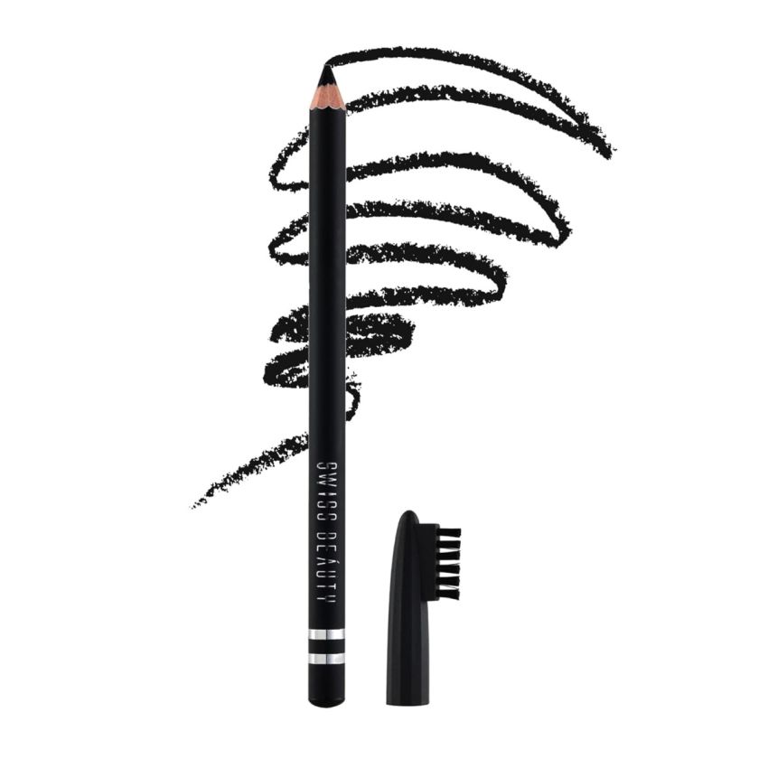 Swiss Beauty Waterproof Eyebrow Pencil With Brush | Smudge Proof Eyebrow Definer Pencil | Shade - Black, 1.5G|