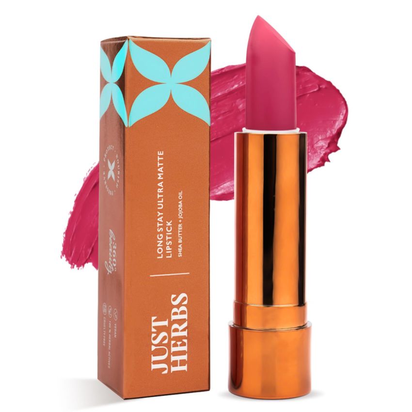 Just Herbs Ultra Matte Bullet Lipstick Nourishing Non Drying and Long Stay Lipsticks for Women 4 g (Pink Perfection)