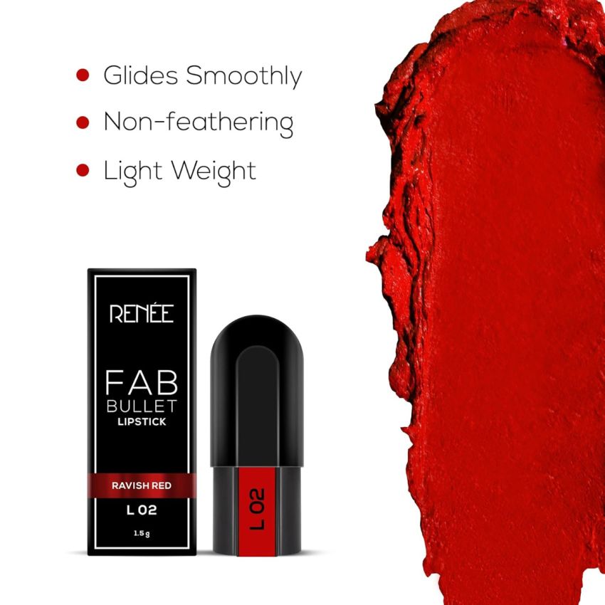 RENEE Matte Fab Bullet L 02 Ravish Red 1.5 gm| You Can Also Refill Your Fab 5 Lipstick With This Bullet of Your Choice