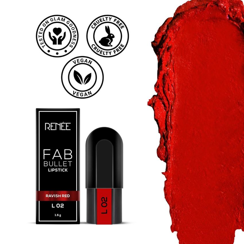 RENEE Matte Fab Bullet L 02 Ravish Red 1.5 gm| You Can Also Refill Your Fab 5 Lipstick With This Bullet of Your Choice