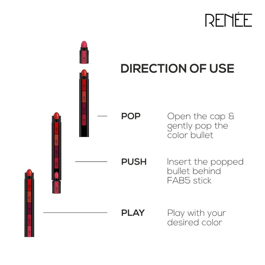 RENEE Matte Fab Bullet L 02 Ravish Red 1.5 gm| You Can Also Refill Your Fab 5 Lipstick With This Bullet of Your Choice