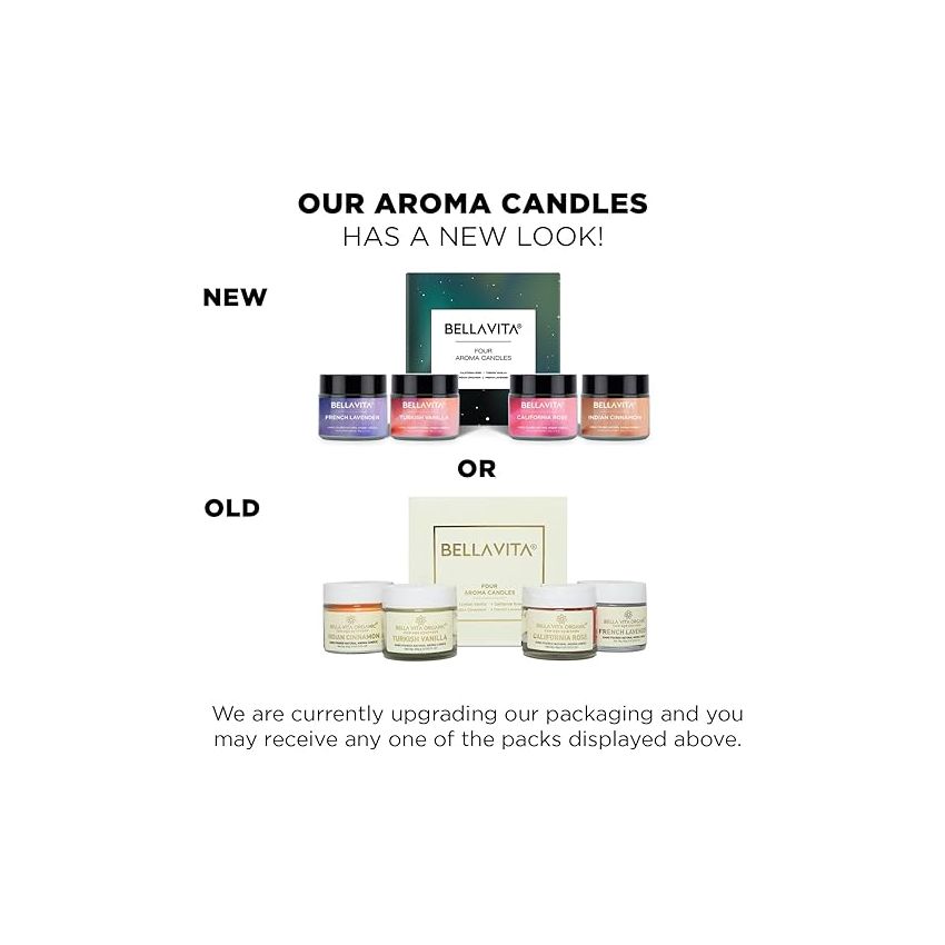 Bella Vita Organic Soy Wax Aroma Candles Set Of 4 Scented Aromatic Fragrance Vanilla, Cinnamon, Lavender & Rose For Gifting Home, 60 Gms Each,Up To 15 Hours Burn Time