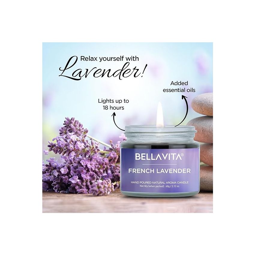 Bella Vita Organic Soy Wax Aroma Candles Set Of 4 Scented Aromatic Fragrance Vanilla, Cinnamon, Lavender & Rose For Gifting Home, 60 Gms Each,Up To 15 Hours Burn Time