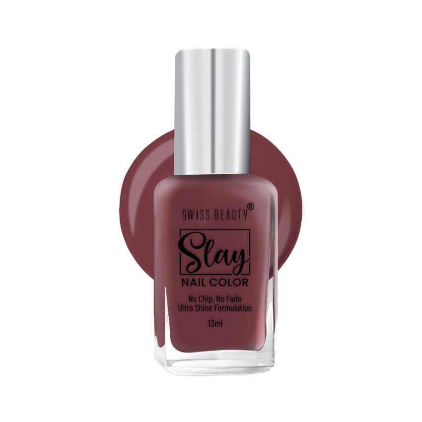 Swiss Beauty Slay Nail Color | Glossy Finish, Long Lasting Nail Paint| Chip resistant, Quick drying Nail Polish | Shade- Burnt Brown, 13ml
