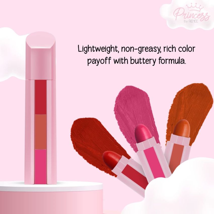 RENEE Princess Candy 3 in 1 Lipstick for Pre-teen Girls 4.5gm| Lightweight Rich Buttery Matte Texture| Compact & Travel Friendly| Cruelty Free & Vegan