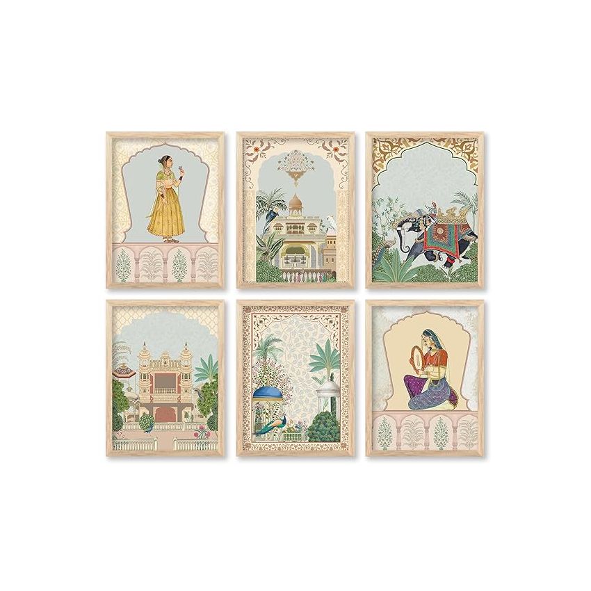 kotart Painting for wall Hanging |Traditional Indian Art Pichwai wall Décor Paintings|Traditional Indian Art Pichwai wall Décor Paintings |Traditional wall Poster With frames Set of 6 (10x13 inch, C)