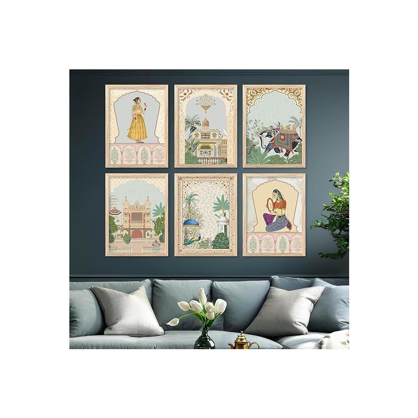 kotart Painting for wall Hanging |Traditional Indian Art Pichwai wall Décor Paintings|Traditional Indian Art Pichwai wall Décor Paintings |Traditional wall Poster With frames Set of 6 (10x13 inch, C)