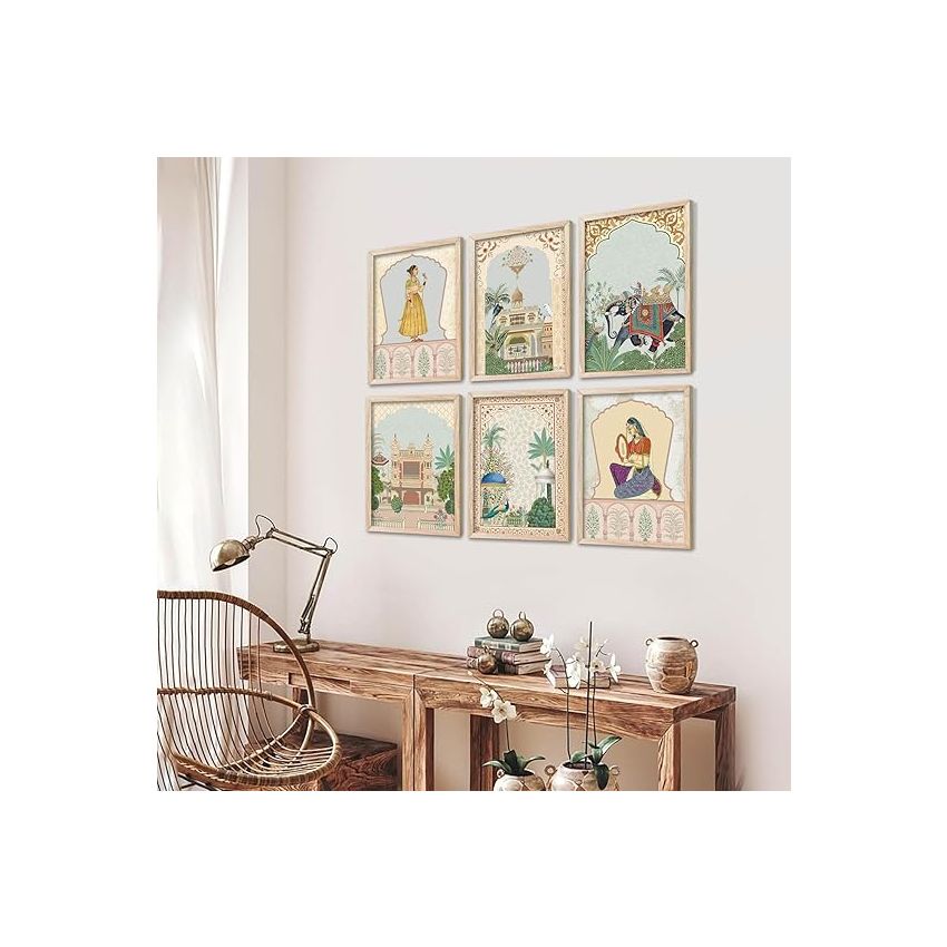 kotart Painting for wall Hanging |Traditional Indian Art Pichwai wall Décor Paintings|Traditional Indian Art Pichwai wall Décor Paintings |Traditional wall Poster With frames Set of 6 (10x13 inch, C)