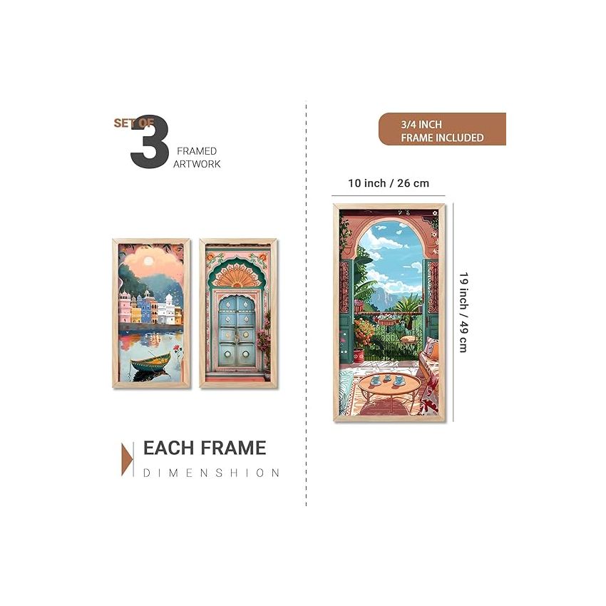 kotart Traditional Indian Art Pichwai Wall Art Décor Paintings | Painting for wall Decoration | Traditional Indian Art Pichwai Wall Décor Paintings Set of 3 (10X19 INCH, C)