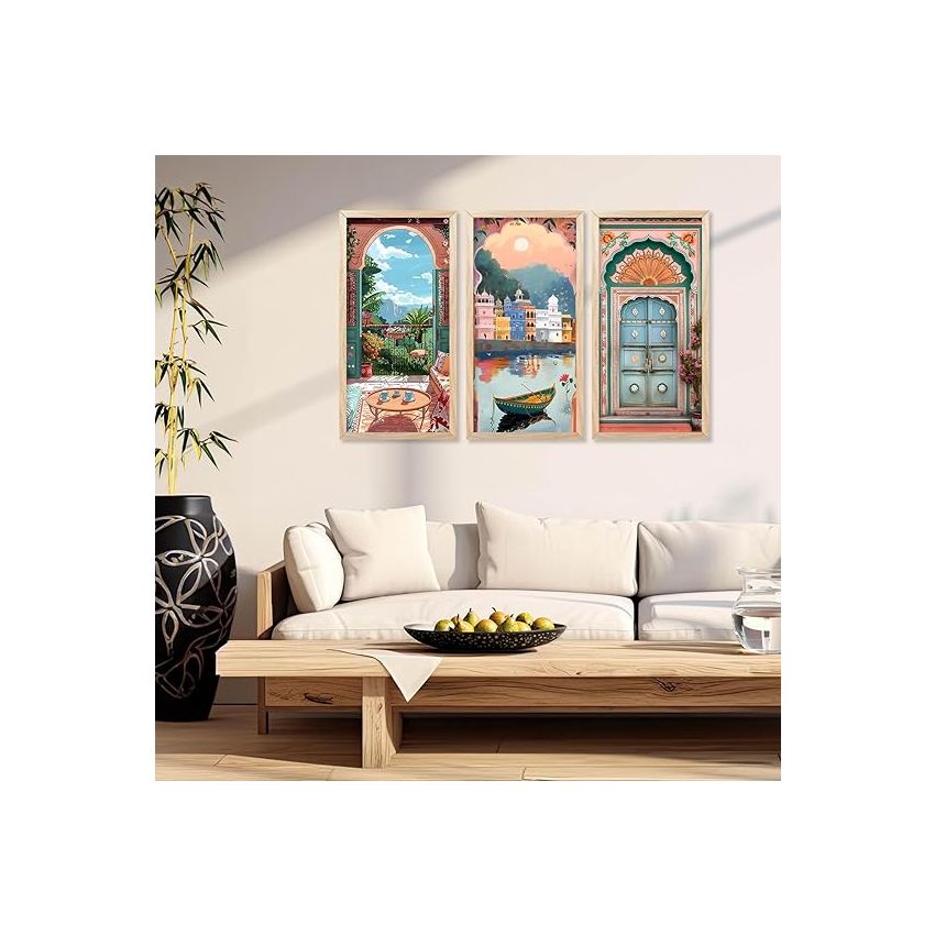 kotart Traditional Indian Art Pichwai Wall Art Décor Paintings | Painting for wall Decoration | Traditional Indian Art Pichwai Wall Décor Paintings Set of 3 (10X19 INCH, C)