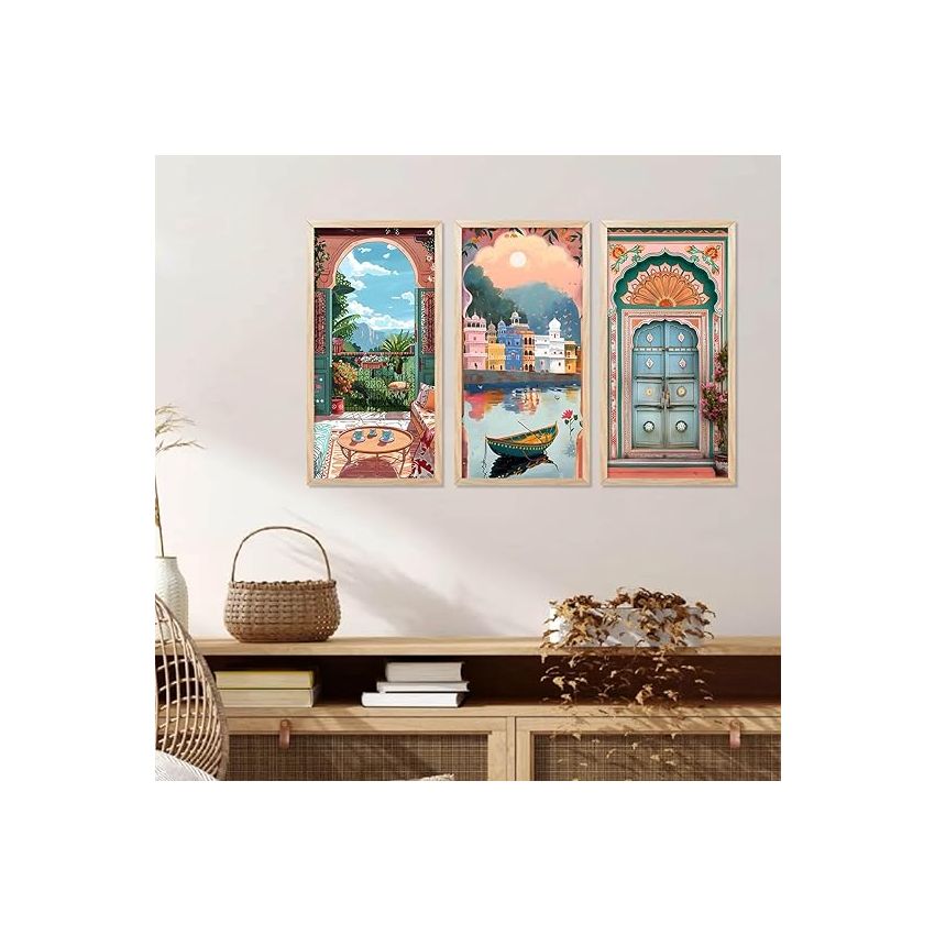 kotart Traditional Indian Art Pichwai Wall Art Décor Paintings | Painting for wall Decoration | Traditional Indian Art Pichwai Wall Décor Paintings Set of 3 (10X19 INCH, C)
